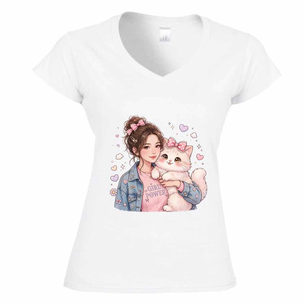 T-Shirt Donna Scollo V Girl Power