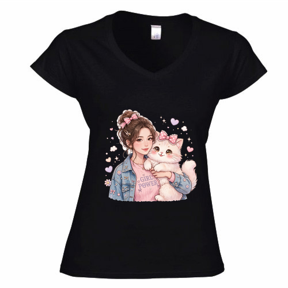 T-Shirt Donna Scollo V Girl Power
