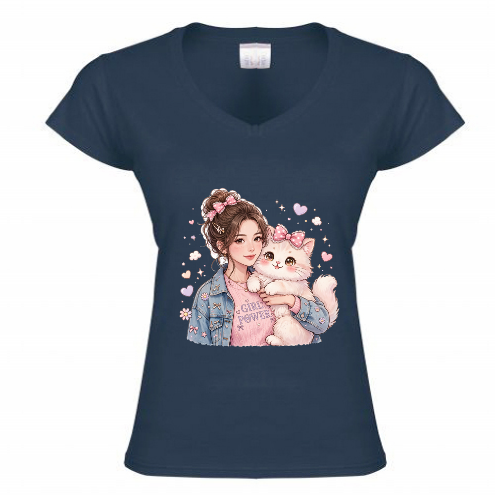 T-Shirt Donna Scollo V Girl Power